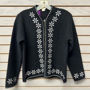 Alps Black Cardigan with White Snowflake Design